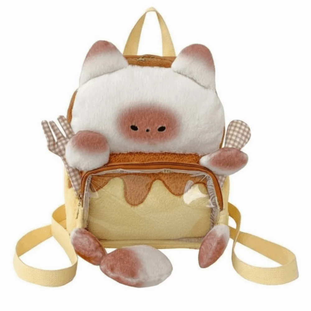 Harajuku Kawaii Cat Backpack Transparent Cute Bread Cat Itabag Fluffy Soft Student School Bag Birthday Gift