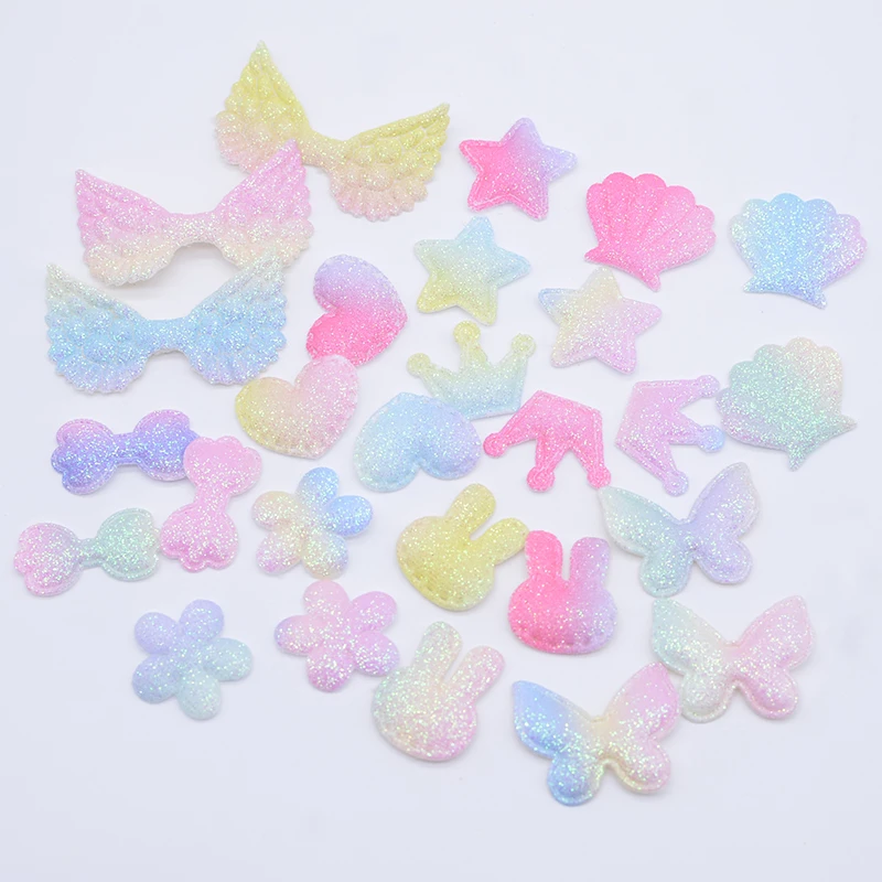 100Pcs Glitter Heart Star Crown Rabbit Flower Applique for Clothes Hat Sewing Supplies DIY Headwear Bow Accessories Patches