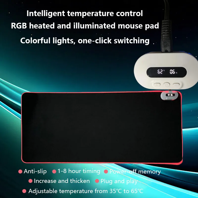 Electric Heating RGB Non-Slip Mouse Pad Gaming RGB Mouse Pad Smart Temperature Control Desktop Heating Pad Desk Carpet Mouse Mat
