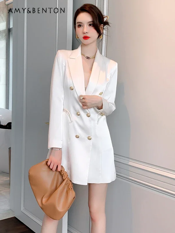 

European Station High-end Temperament Trench Dress for Women Autumn New Commuter Style Double-breasted Acetic Acid Suit Dresses