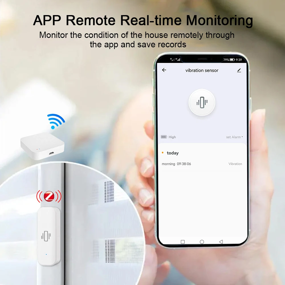 Sensor de vibración inteligente Tuya WiFi/Zigbee, protección de seguridad para el hogar, aplicación Smartlife, Monitor remoto en tiempo Real,