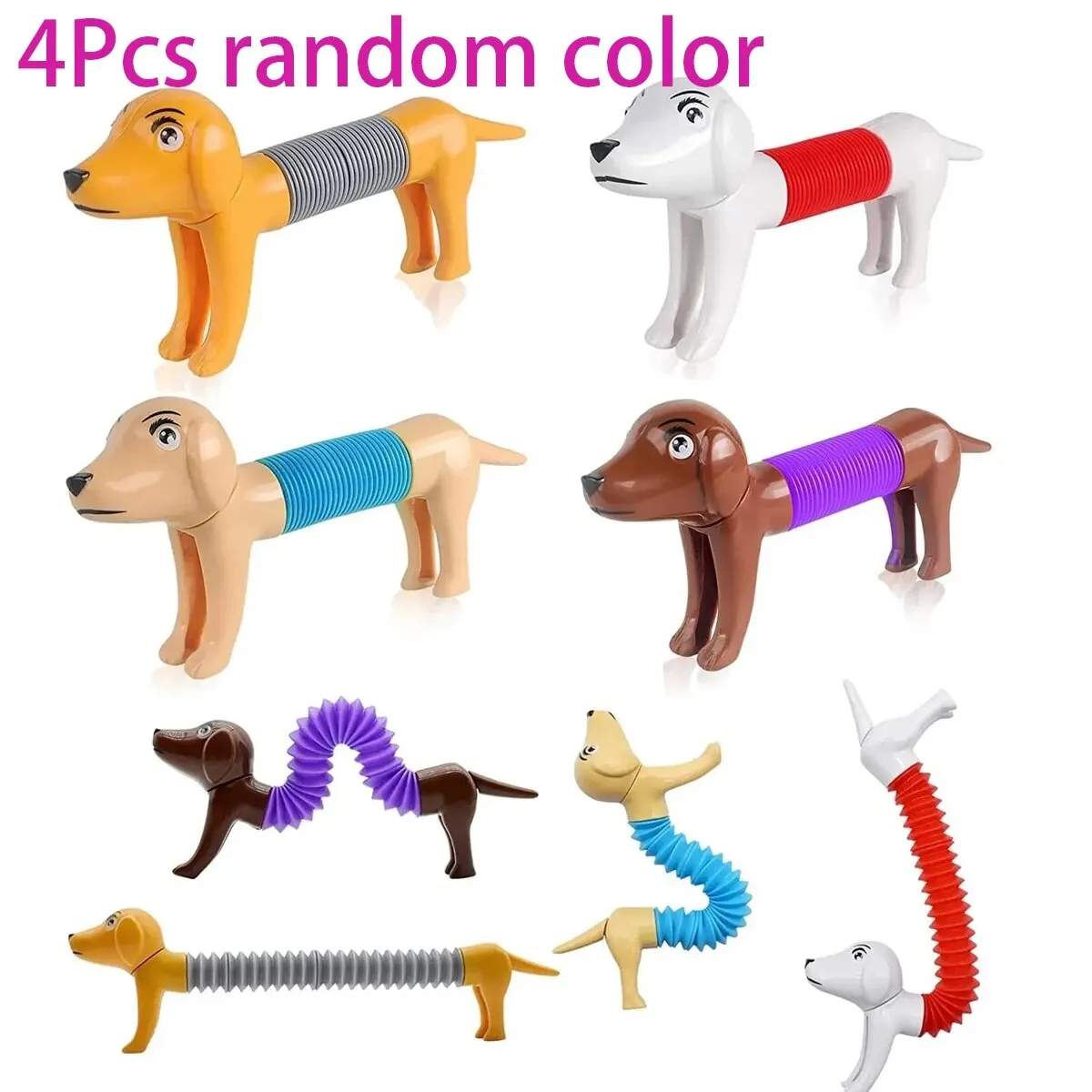 어린이를위한 4pcs 감각 장난감, 4PC 팝 튜브 봄 개, 스트레스 해소 팝 튜브, 생일 선물, 어린이를위한 장난감