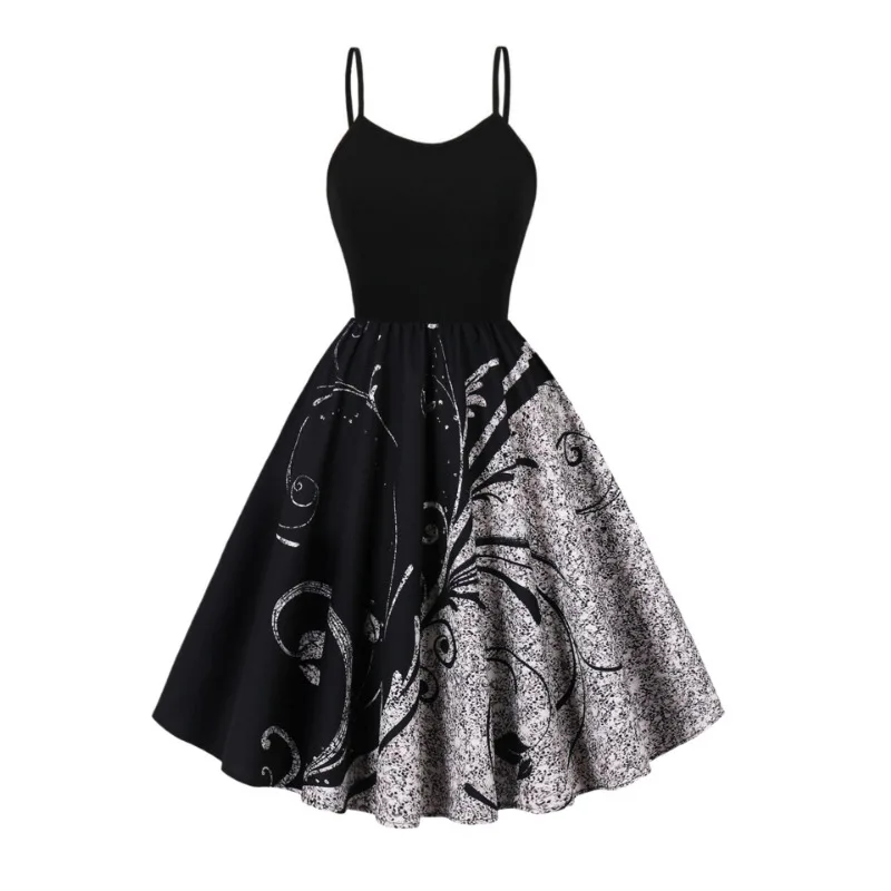 2025 neue Vintage Sommer V-ausschnitt Ärmellose Party Camis Kleid Frauen Streetwear Retro Weihnachts Drucken Hohe Taille Große Schaukel Kleider