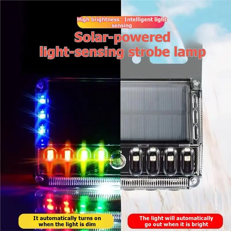 【A17Z】Stand Mounted Solar LED Warning Light RGB Strobe Truck Alarm Light Safety Traffic Advisor Lamp Trailer Signal Light 2PCS