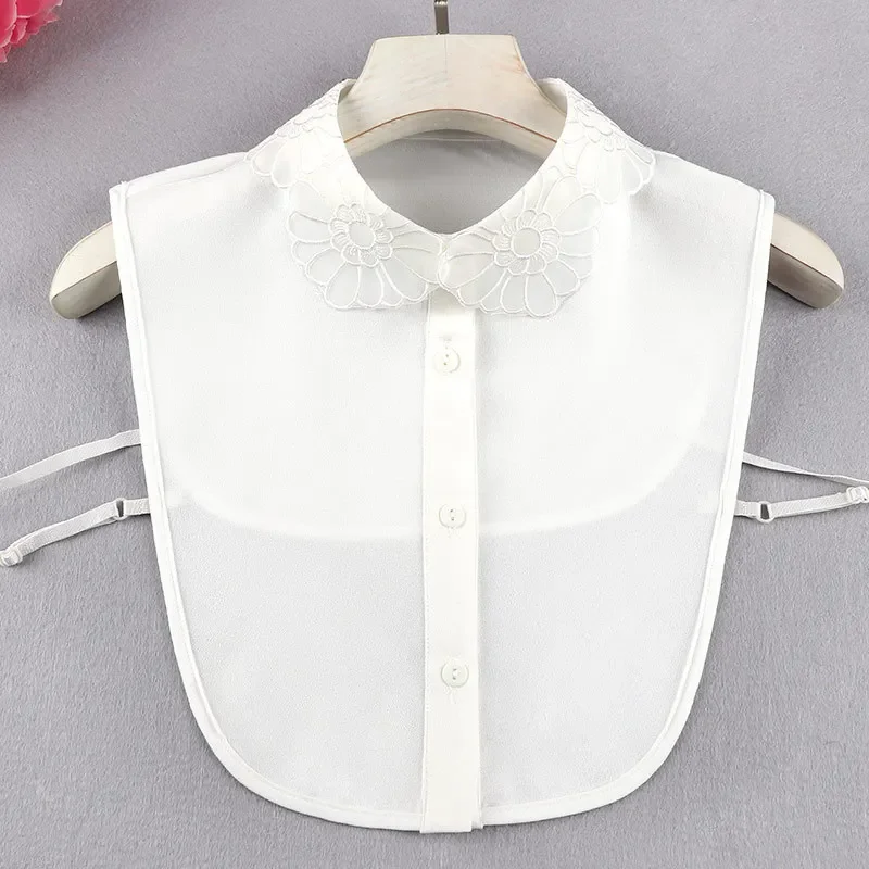 Fashion Ladies Women Chiffon Fake Collar Rhinestone White False Collar Lapel Detachable Button Half-Shirt Blouse Tops