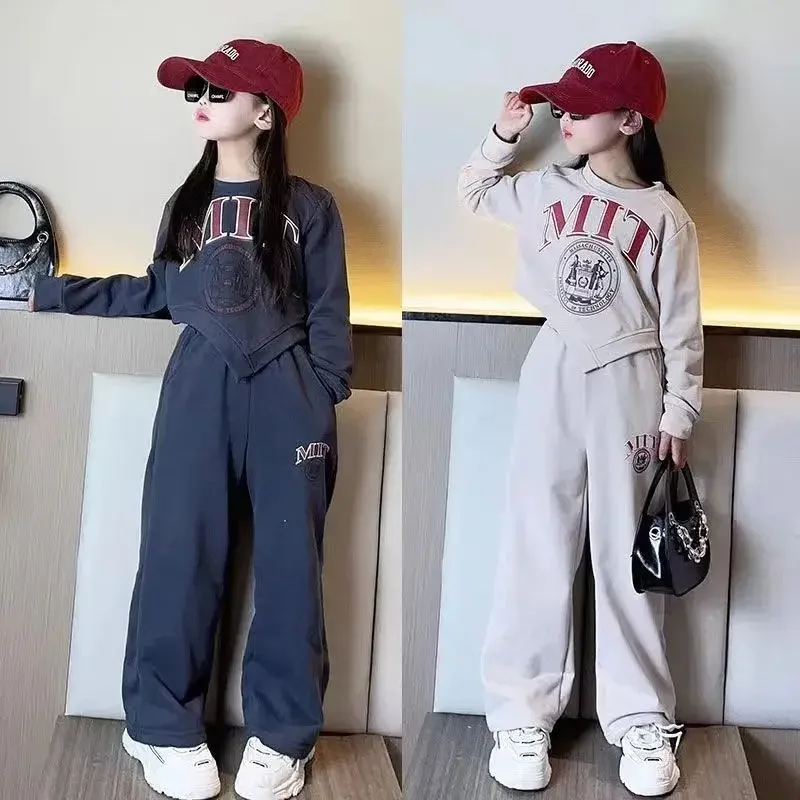 

2024 Autumn Kids Girls Clothes Suit Child Irregular Letters Sweatshirt T-shirt + Loose Pant Tracksuit 4 6 8 9 10 11 12 Years Old