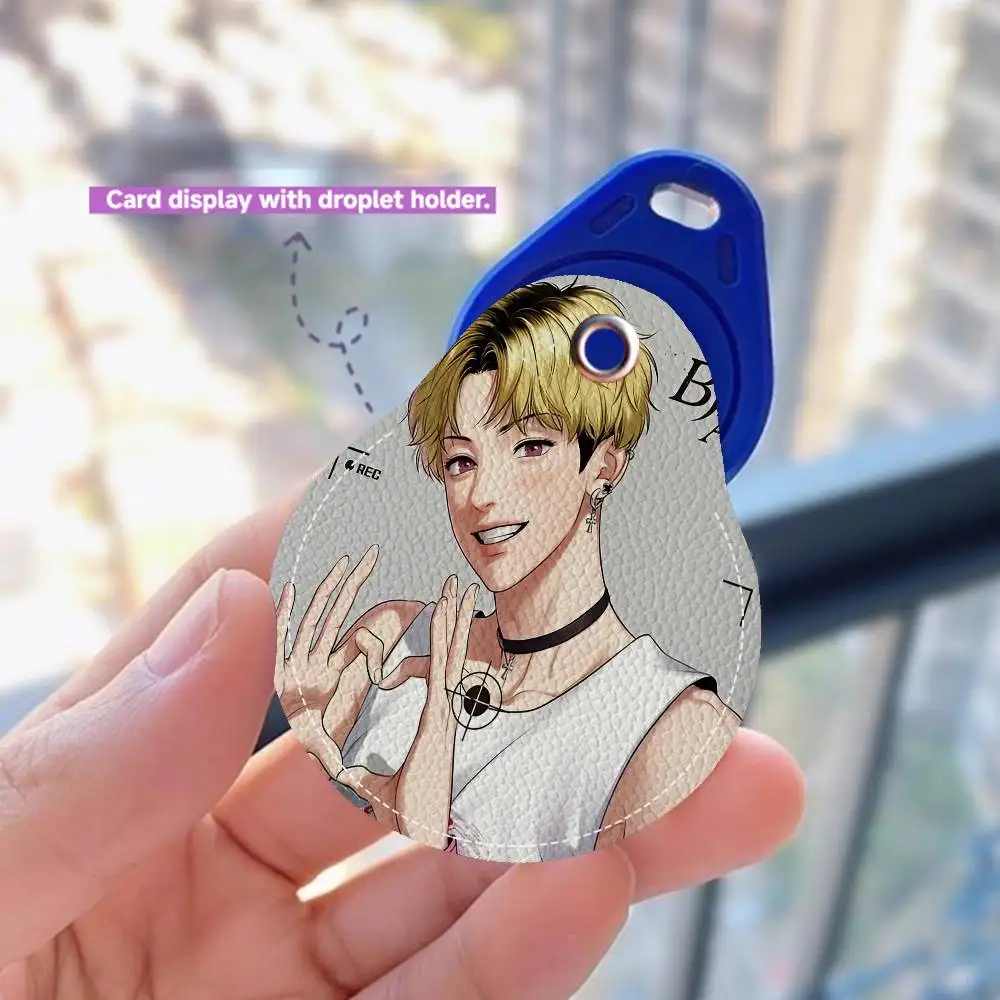 BJ Alex Keyring Leather Access Card Holder Keychain Community Water Drop Proximity Card Protective Case