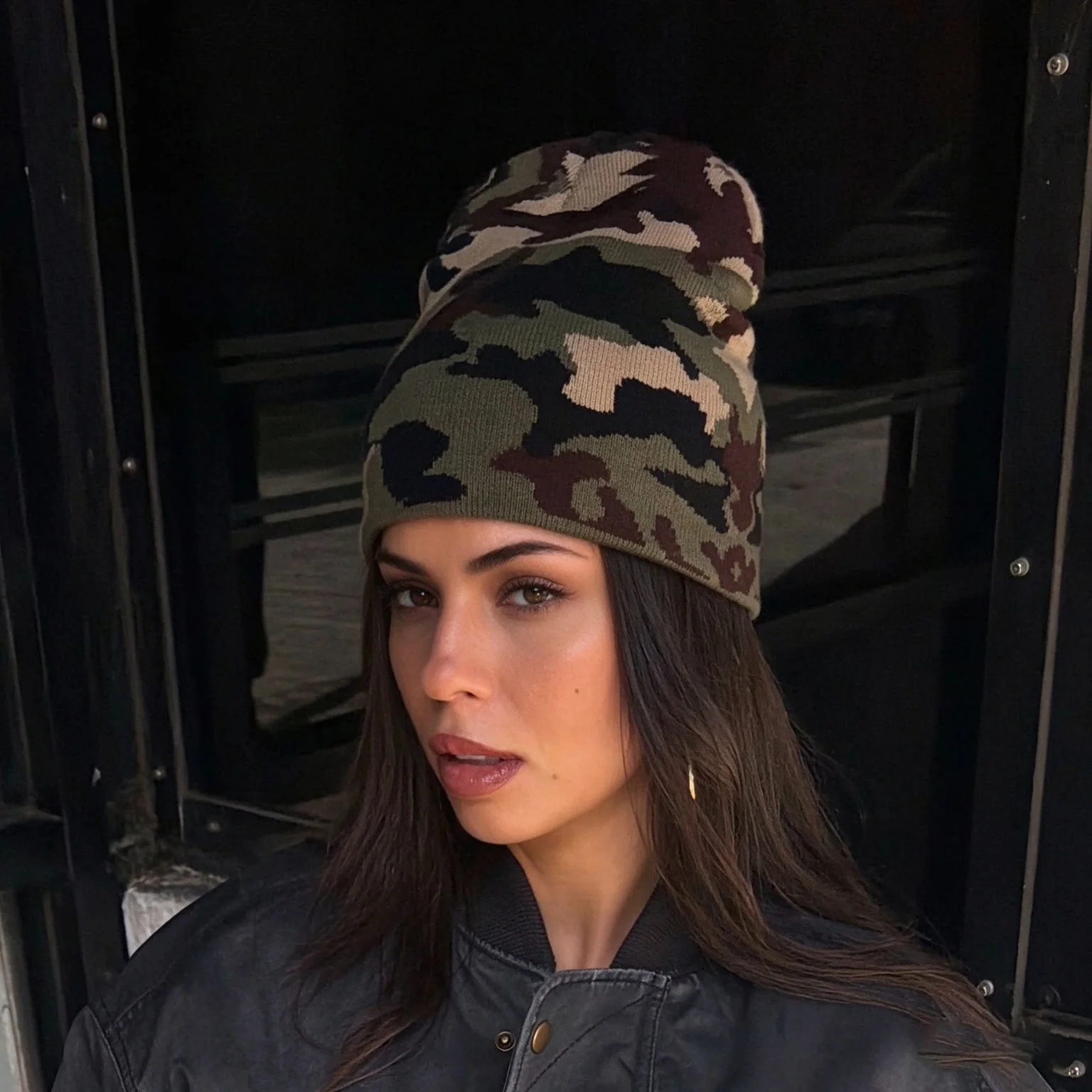 Winter camouflage knitted hat men's women's hip-hop brimless beanie ski cycling elastic skull cap warm cold resistant sports hat