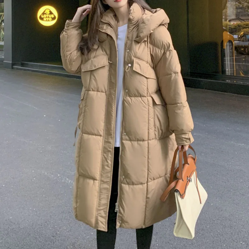 

New Solid Color Long Winter Coat Casual Women Parkas Clothes Hooded Stylish Winter Jacket Female Outerwear