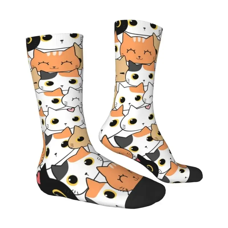 Cute Kitten Cat Doodle Men's Crew Socks Unisex Fun Funny Cartoon Spring Summer Autumn Winter Dress Socks