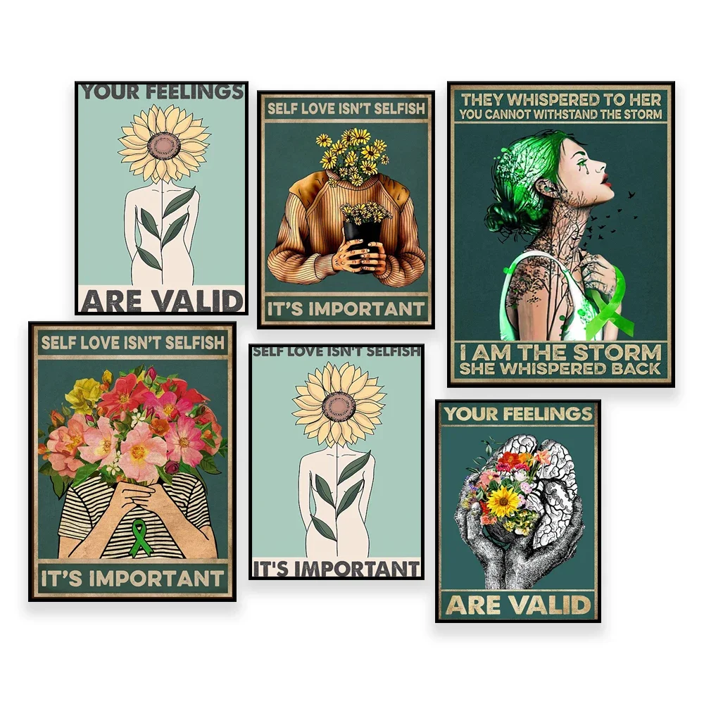 Be Kind To Your Mind Vintage-Poster, Psychische Gesundheit, Vintage-Poster zur Aufklärung über psychische Gesundheit, Poster „Frauen: Psychische Gesundheit zählt“