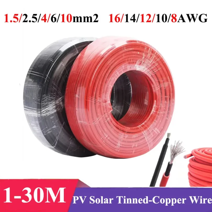 Solar PV Cable12AWG Tinned Copper Wire PV Wire for Outdoor Car RV Boat Marine Home Solar Panel use 4mm2