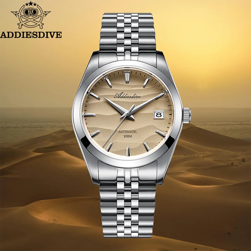 

ADDIESDIVE Men's Wrist Watch 39mm Sand Dial Luxury Sapphire Glass NH35 Mechanical Watches Date Stainless Steel Waterproof Watch