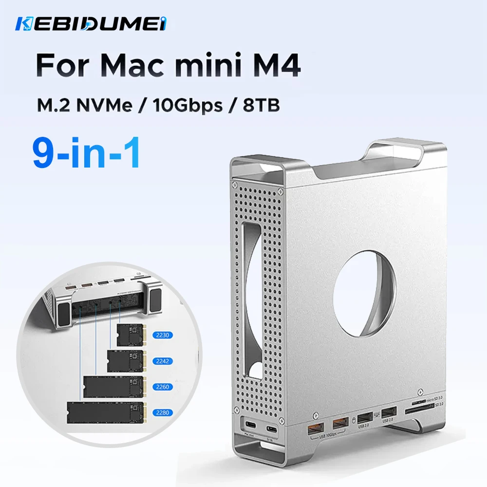 

KEBIDUMEI 9 Ports USB Docking Station for Mac Mini M4 M.2 NVMe SSD Hub 8TB Max 10Gbps USB 3.2 Ports SD&TF USB HUB USB Splitter