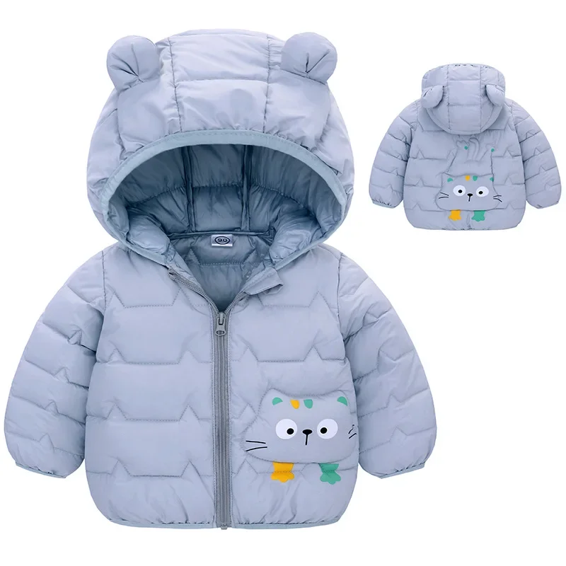 Chaqueta de plumón con capucha y cremallera para niños, ropa cálida de terciopelo, prendas de vestir informales, chaqueta ligera para bebés, niños y niñas, Invierno