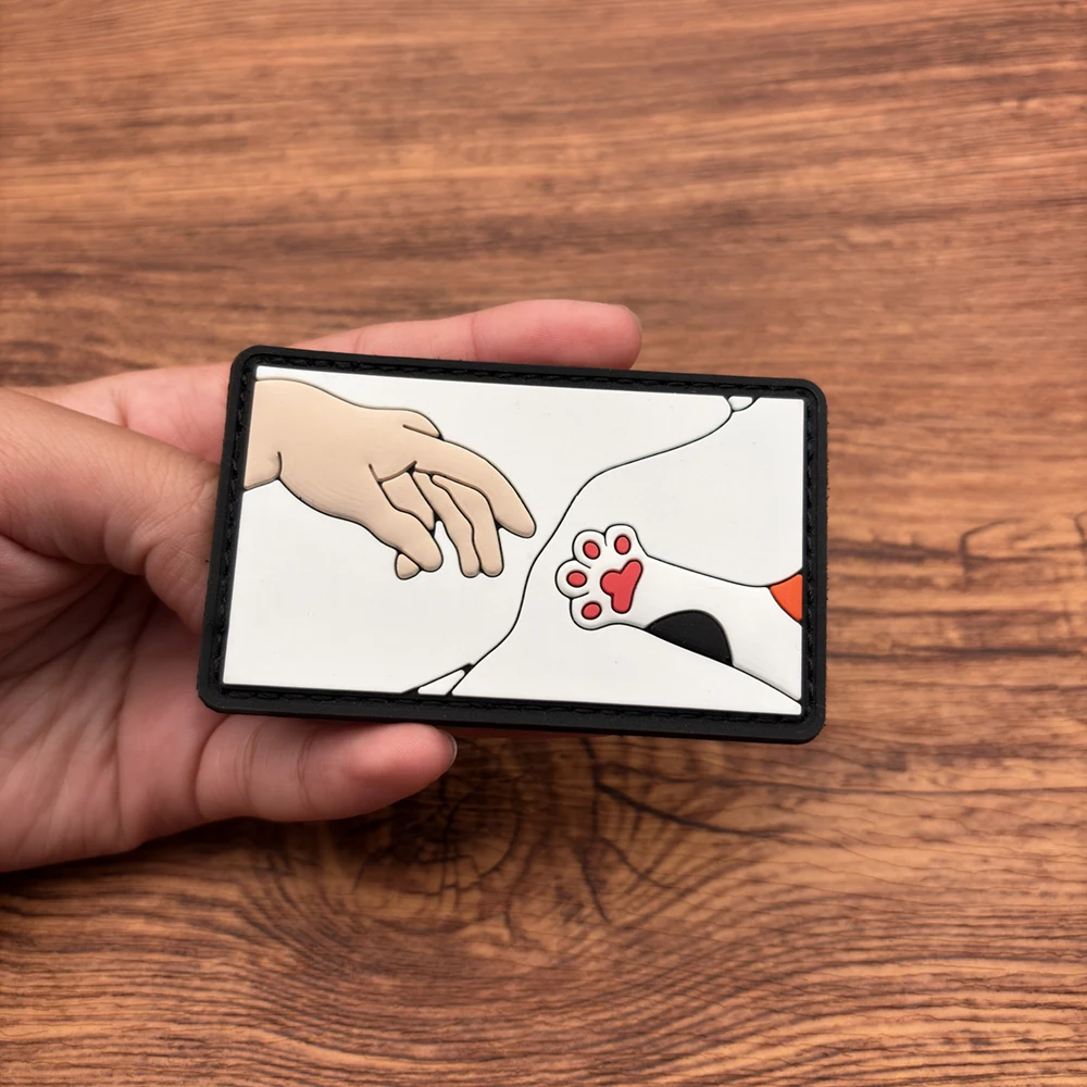 Cute Cartoon Cat Paw Interactive Scene Rectangular Patch Armband with Luminous Effect, 2D Flat Pvc Material, Versatile Decorative Patch for Bags and Clothing, Comes with Matching Felt Badge Patch