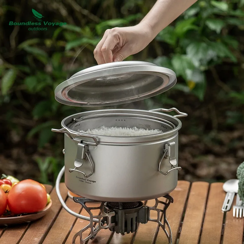 

3200ml Pure Titanium Camping Pot - Portable Pressure Cooker for Outdoor Cooking & Rice Steaming