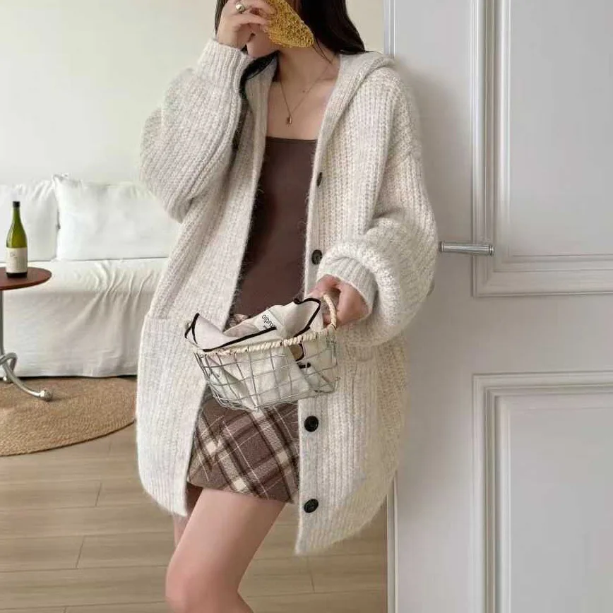 

Skinny sweater jacket women's autumn and winter new casual loose lazy style knitted cardigan