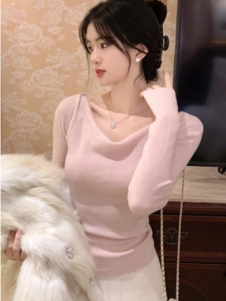 

Осенне-зимний асимметричный вязаный лонгслив для женщин, облегающий, утепленный, с эффектом похудения