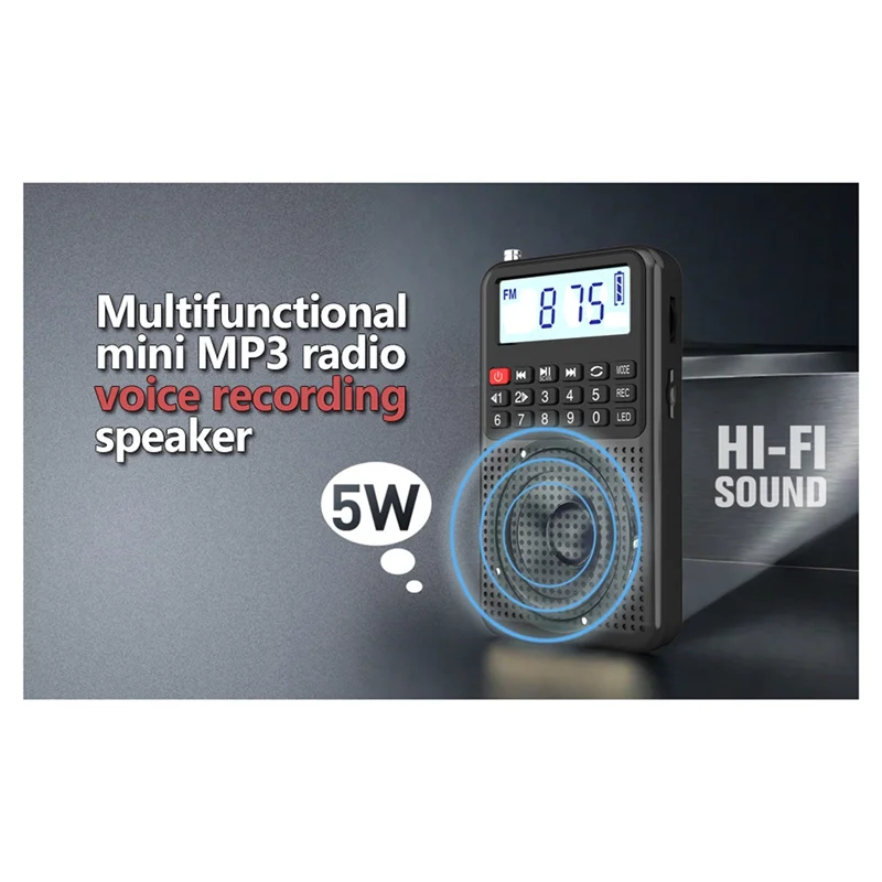 FFYY-AM FM 미니 휴대용 포켓 라디오 MP3 소형 라디오 (수면 타이머, SD 카드, 충전식, AM/FM 9K 10K 듀얼 밴드 모드 지원)