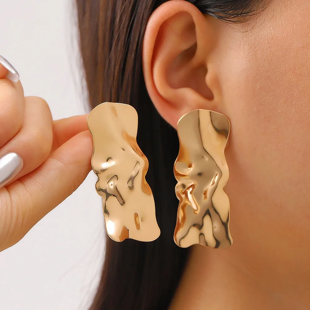 32 Styles Exaggerated Metal Lava Folded Texture Geometric Earring Retro Women's Irregular Geometry Stud Ear Fashion Jewelry Gift