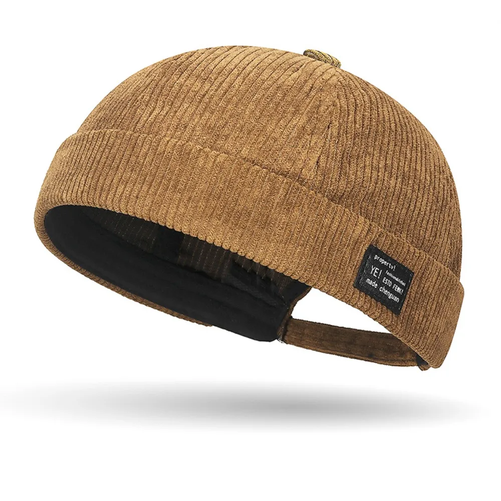 

Fashion Solid Color Vintage Docker Cap Corduroy Round Dome Melon Cap Comfortable Adjustable Brimless Hat Outdoor