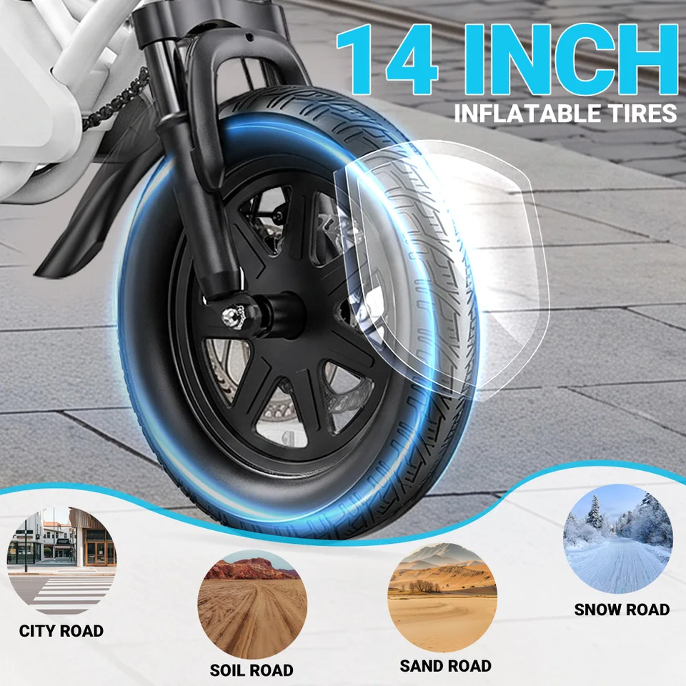 DYU X1 14” Folding Electric Bike Mini E-Bike 500W Peak 20MPH 36V 7.8AH Battery Compact City Commuter Electric Bicycle Style image 10