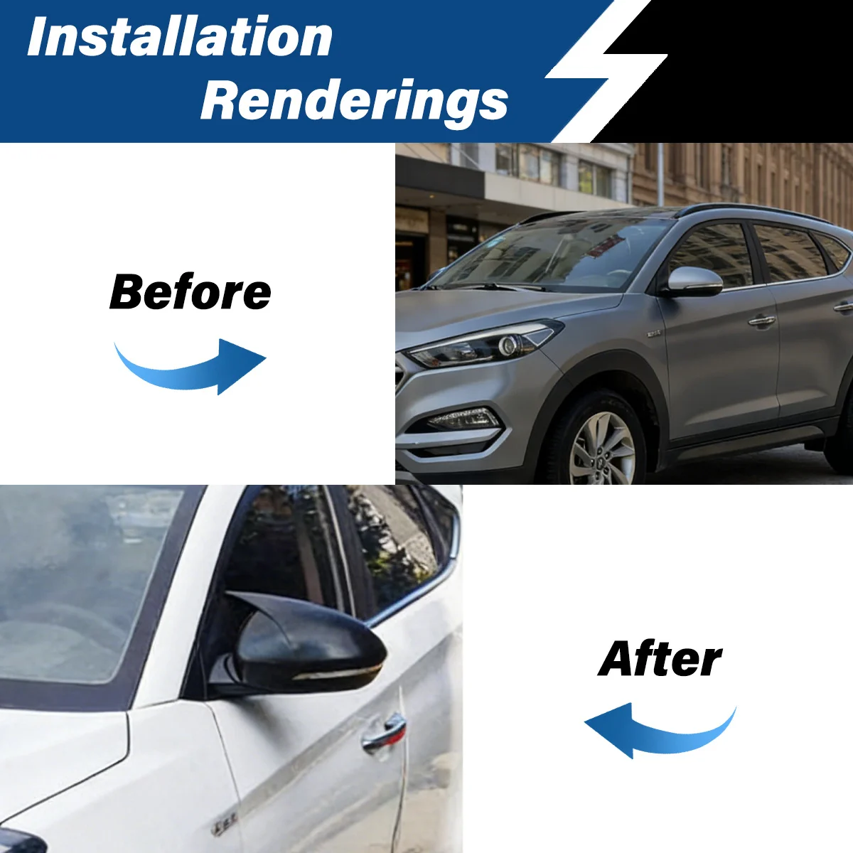 For Hyundai Tucson 2015 2016 2017 2018 2019 2020 Car Ox Horn Style Rearview Mirror Cover Gloss Black Side Mirror Cap Body Kit
