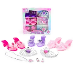 Girls Jewelry Toys Set Crystal Shoes Necklace Crown Earrings Bracelet Play Makeup Dress Up Princess Toys for Kids Role Play