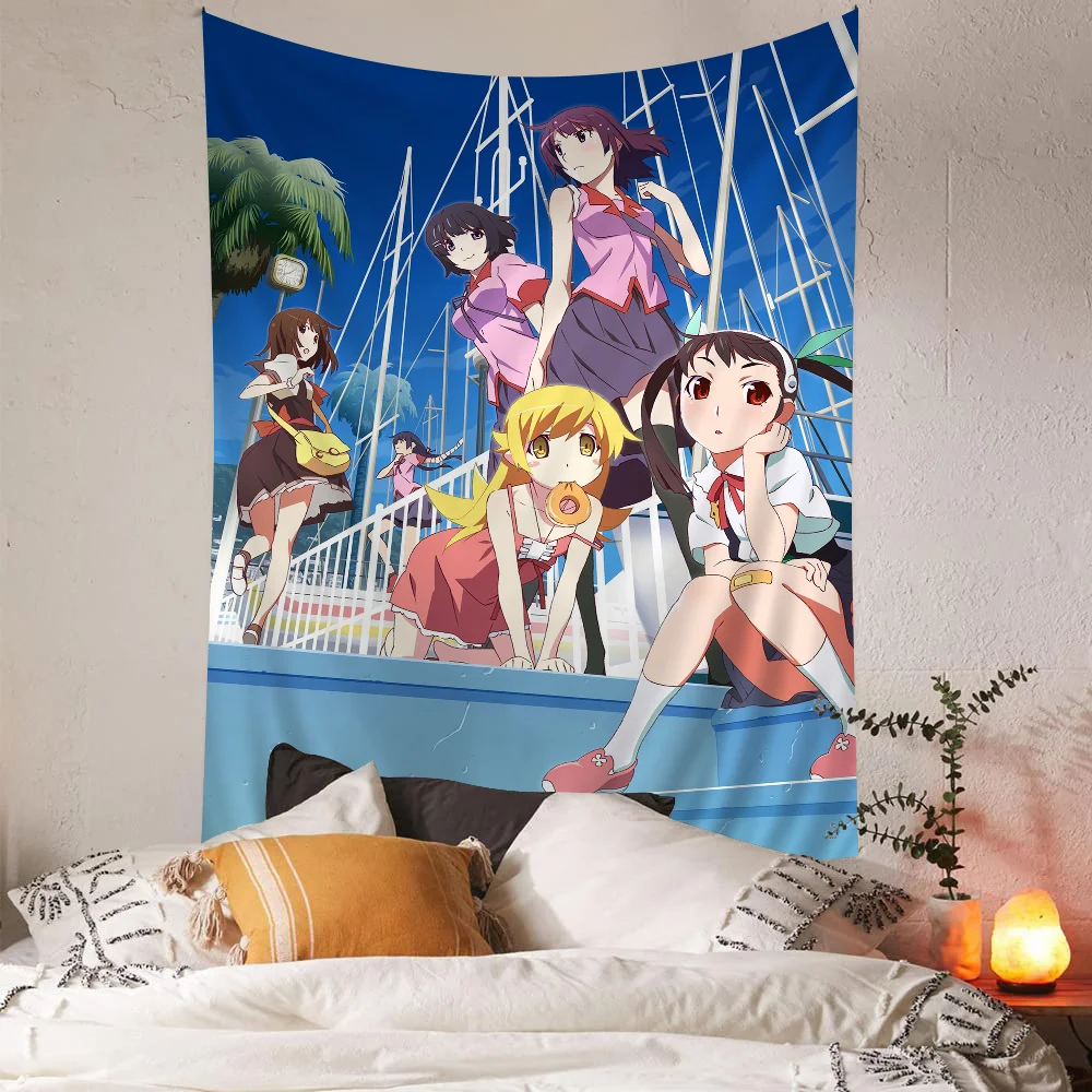 Bakemonogatari طباعة فن نسيج أنيمي ، تعليق جداري هيبي رخيص ، نسيج حائط بوهيمي ، فن ماندالا ، ديكور منزلي