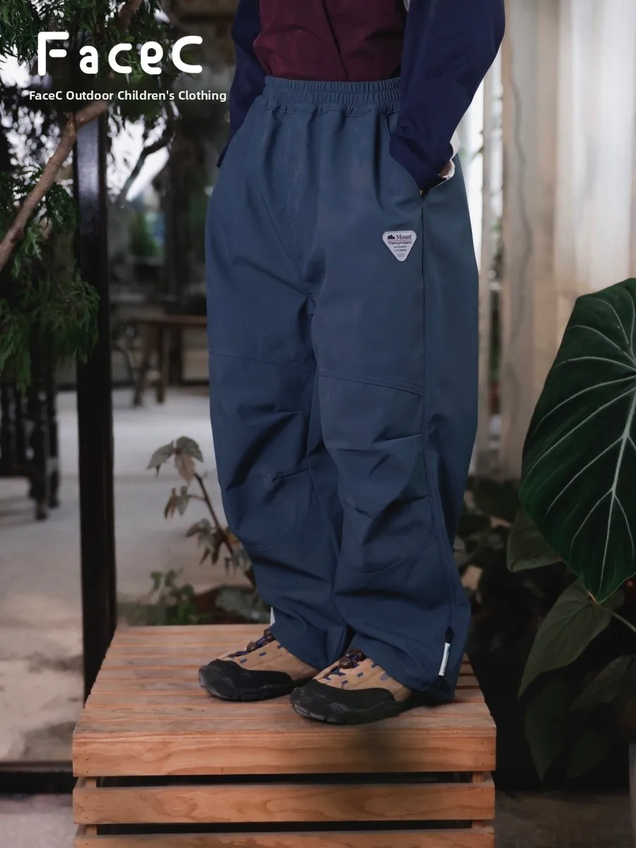Facec Mountain Series Boys Outdoor Windproof Quick Dry Pants Thin Fleece Loose Paratrooper Workwear Long Trousers for Autumn