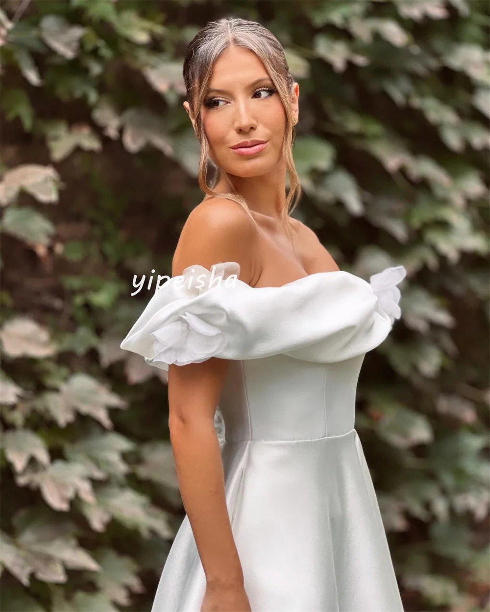 Elegant Casual Pleat Flower Draped A-line Off-the-shoulder Long Dresses Prom Dresses High Quality Retro Pastrol Matching Simple