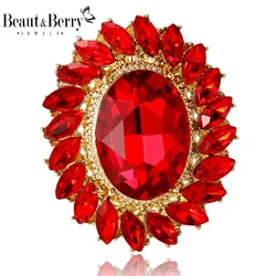 Beaut&Berry Crystal Oval Sunflower Brooches for Women Unisex Plant Flower Pins Casual Party Accessories Gifts Friends Decoration