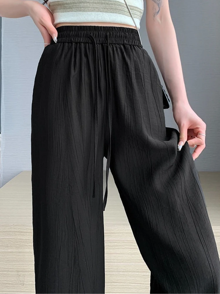 

Охлаждающие шифоновые быстросохнущие женские брюки с морщинами, повседневные удобные эластичные брюки для фитнеса в Корейском стиле 90-х годов, брюки для женщин