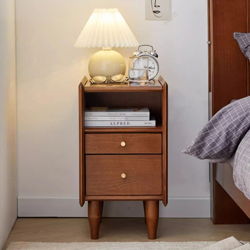 Solid wood bedside table Small modern simple household ultra-narrow storage crevice storage cabinet