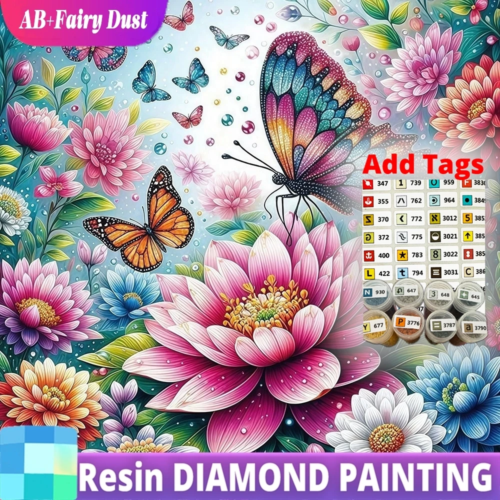 

Resin Fairy Dust AB Diamond Painting Flower Full Square Round Drill Mosaic Butterfly 5D DIY Embroidery Crafts For Adults Handmad