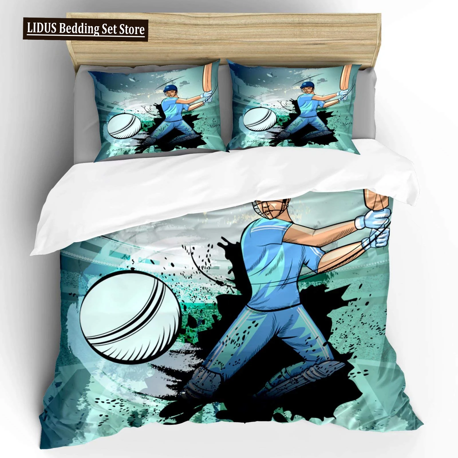 

Cricket Duvet Cover Abstract Sports Pattern Theme Bedding Player Playing Game Of Cricket For Bedroom Decoration For Men Adults