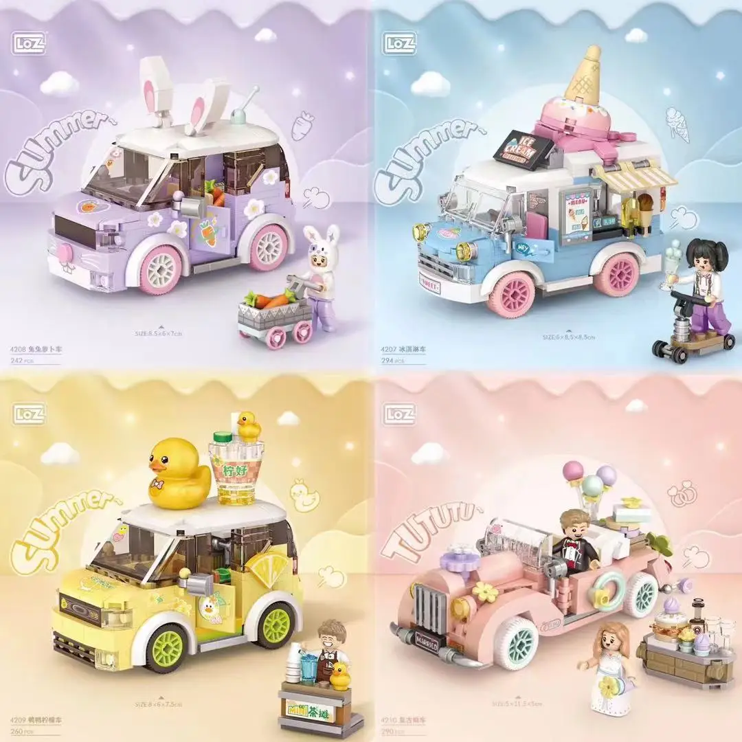 LOZ Lizhi New Pinyin Q Cute Car Driving Home Furnishings Small Building Blocks Summer Series Style