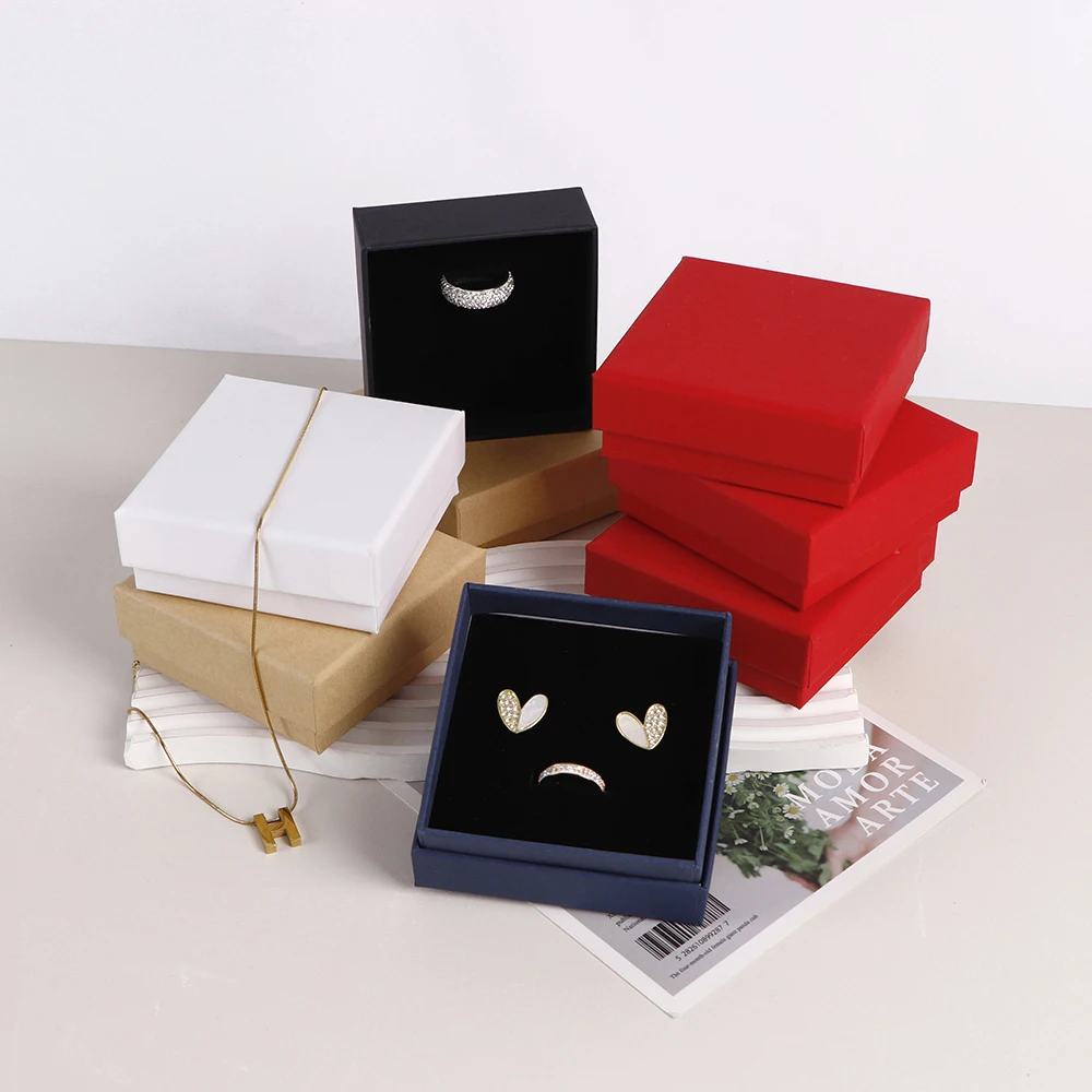 1/5 stücke Halskette Ohrringe Ringe Veranstalter Modeschmuck Verpackung Kraft papier Box mit Schwamm Pad Großhandel Lieferanten – Detail 9