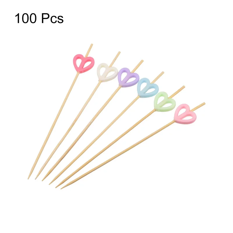 VV 100Pcs new Heart Cocktail Picks Toothpicks Skewers Bamboo Appetizer Sticks Decorations For Food Drinks Fruits Dessert