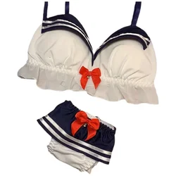 Women's bra set Japanese loli underwear female soft girl navy sweet cute without steel ring teenage sailor suit bra set