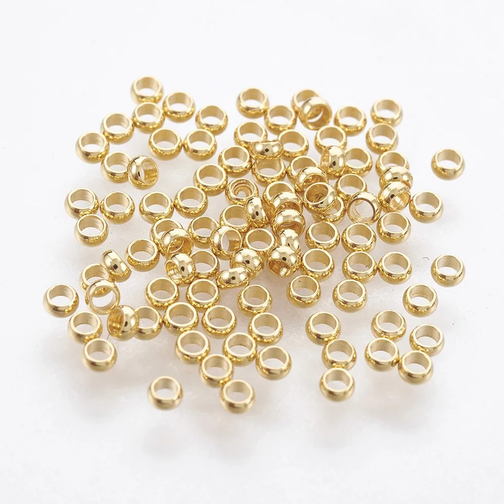 

20pc 316 Surgical Stainless Steel Crimp Beads Rondelle Real 18K Gold Plated 1.9mm Hole: 1mm