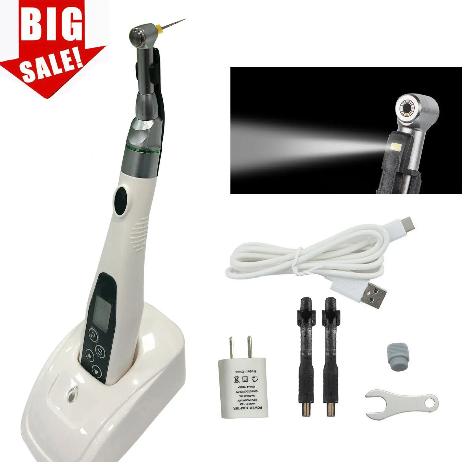 Dental Wireless Cordless LED Endo Motor 16:1 Contra Angle Endodontic Root Canal Treatment/6PCS Niti Rotary Files 21/25/31MM