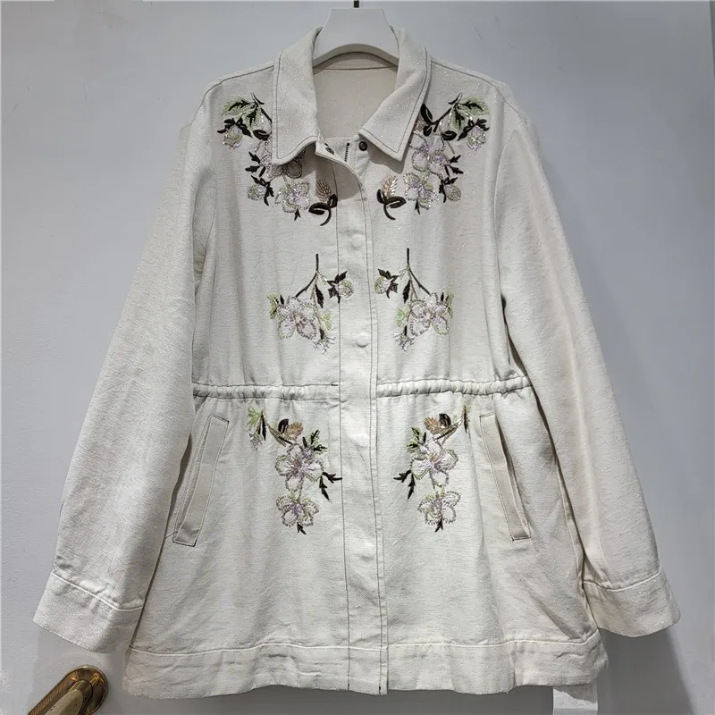 

Женские свободные пальто SuperAen с контрастной вышивкой и длинными рукавами, весна 2026, новые повседневные куртки оверсайз