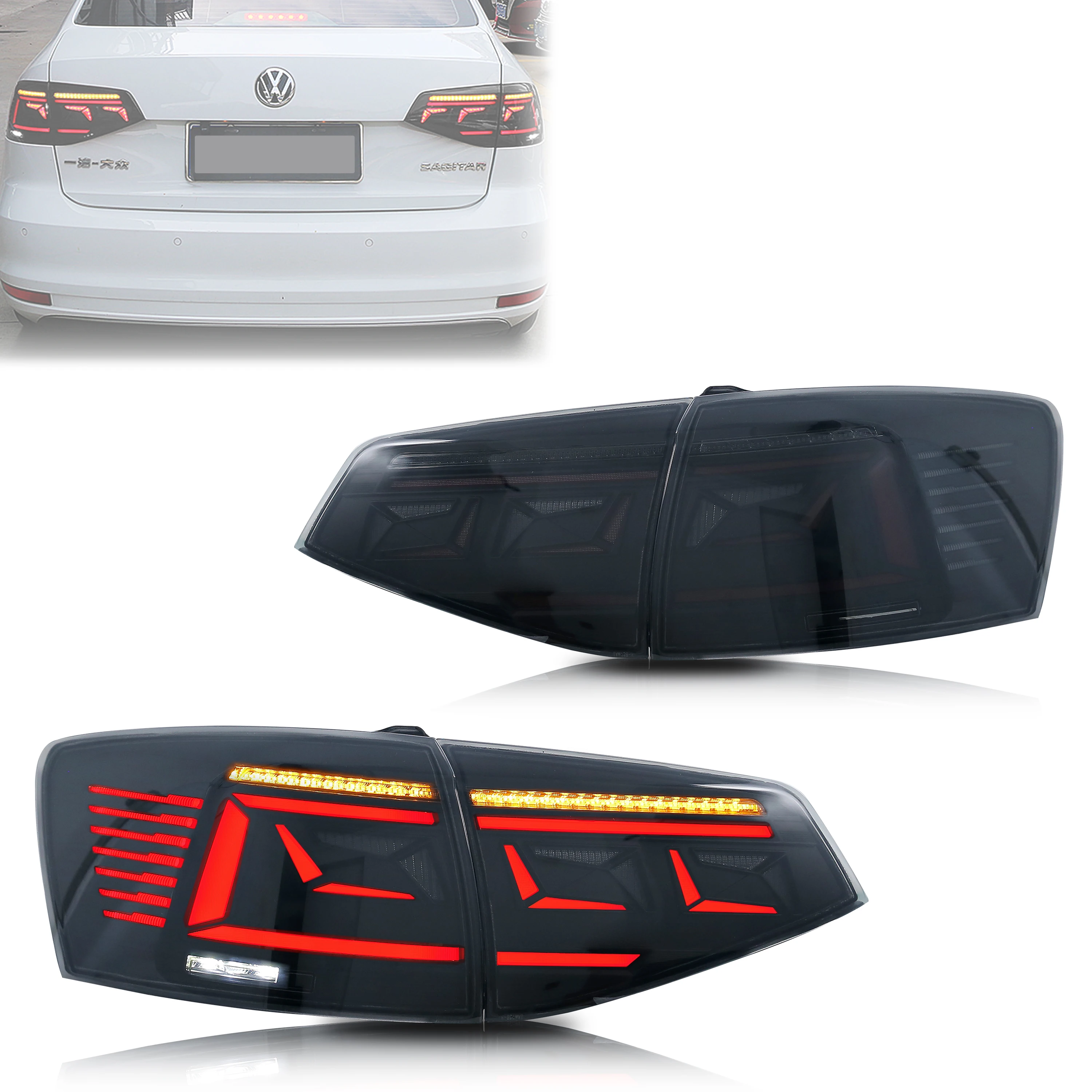 

LED Tail Lights For VW Volkswagen Jetta MK4 IV 2015-2018 Start-up Animation Sequential Indicator Black Rear Lamps Assembly