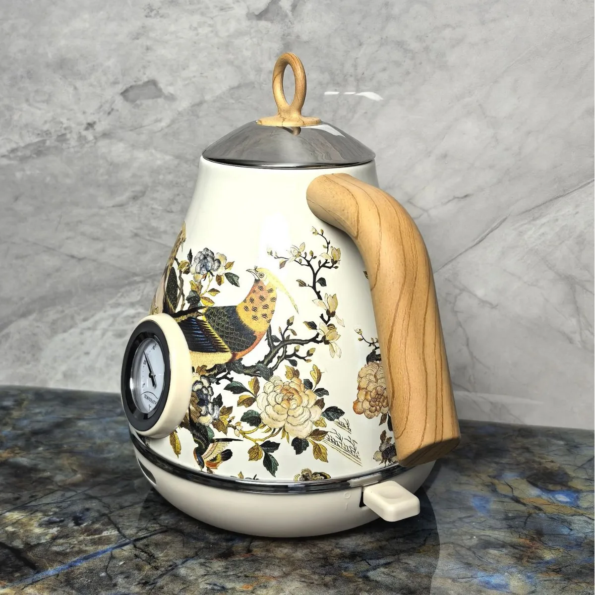 Электрический чайник в стиле ретро с деревянной ручкой, 1850 Вт, 1,7 л, чайник с термометром, автоматическое отключение, чайник из нержавеющей стали 304