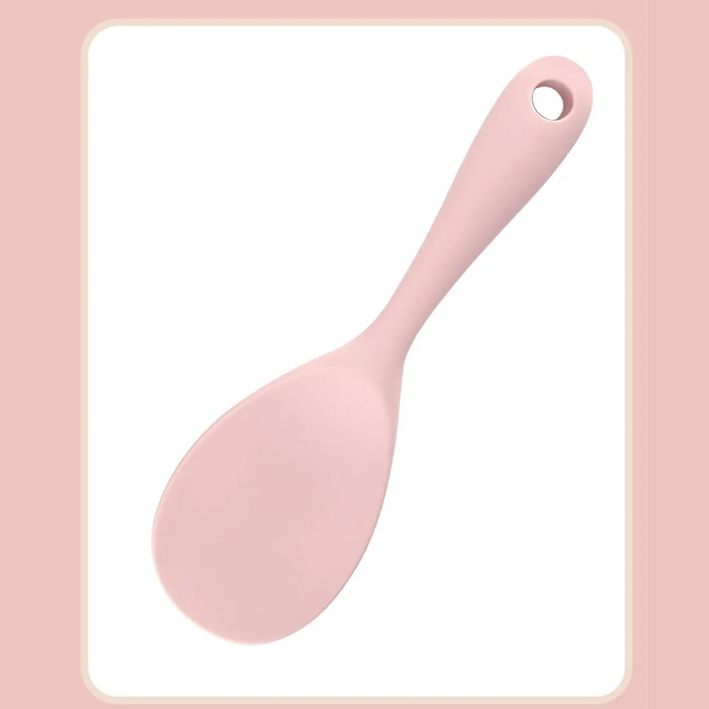 2Pcs Soft Silicone Rice Spoon Ergonomic Handle Wide Flat Spoon Head Rice Paddle Smooth Non Stick Hanging Hole for Storage