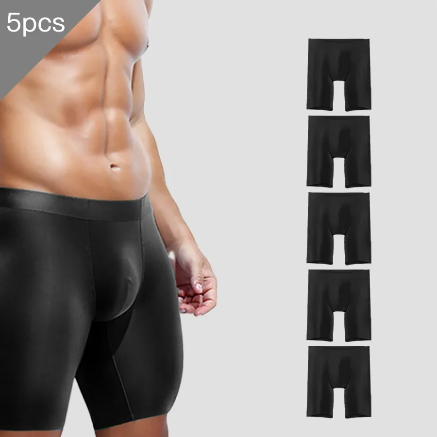 5PCS Men's underwear, men's seamless sportswear, extended anti-rubbing leg pants, and men's large-sized shorts