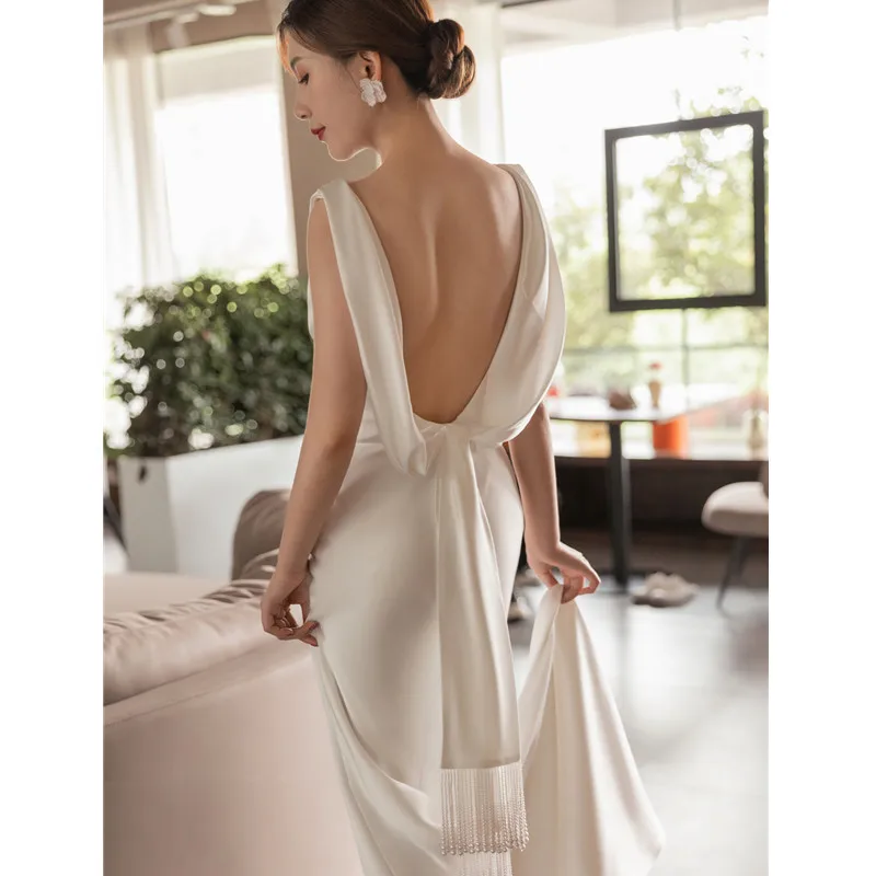 Customized 2025 Sexy Simple Women Wedding Dress Scoop Backless Mermaid Bridal Party Gowns Customized Boho Vestido De Novia