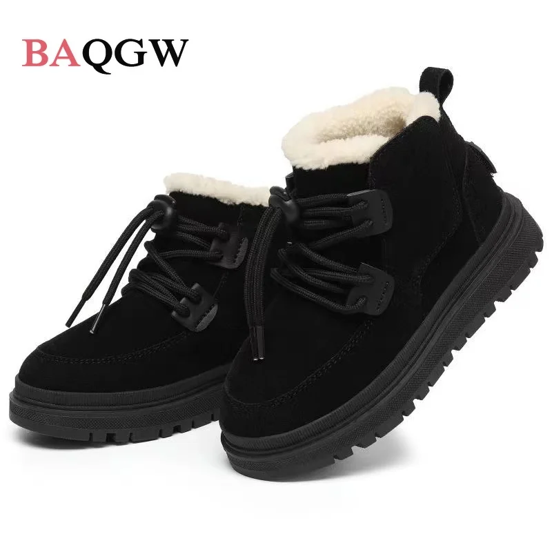 Children Boots Boy Girls Warm Winter Shoes Outdoor Non-slipp Leather Walking Sneaker Plush Unisex Baby Ankle Boots Size 26-34